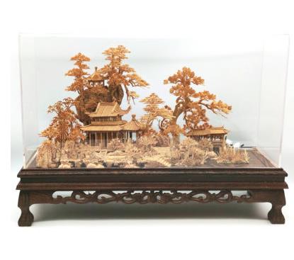 福建福州软木画手工雕刻艺术品收藏亚力克鸡翅木园林摆件